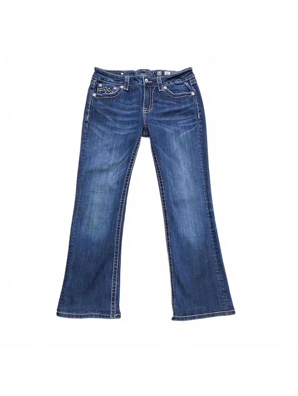 Miss Me Signature Bootcut Jeans Women'sSz 31 Blue Bling Pockets Vintage 2000s